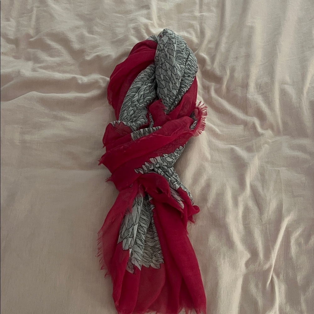 Elegant Pink, White and Black Feather Print Scarf